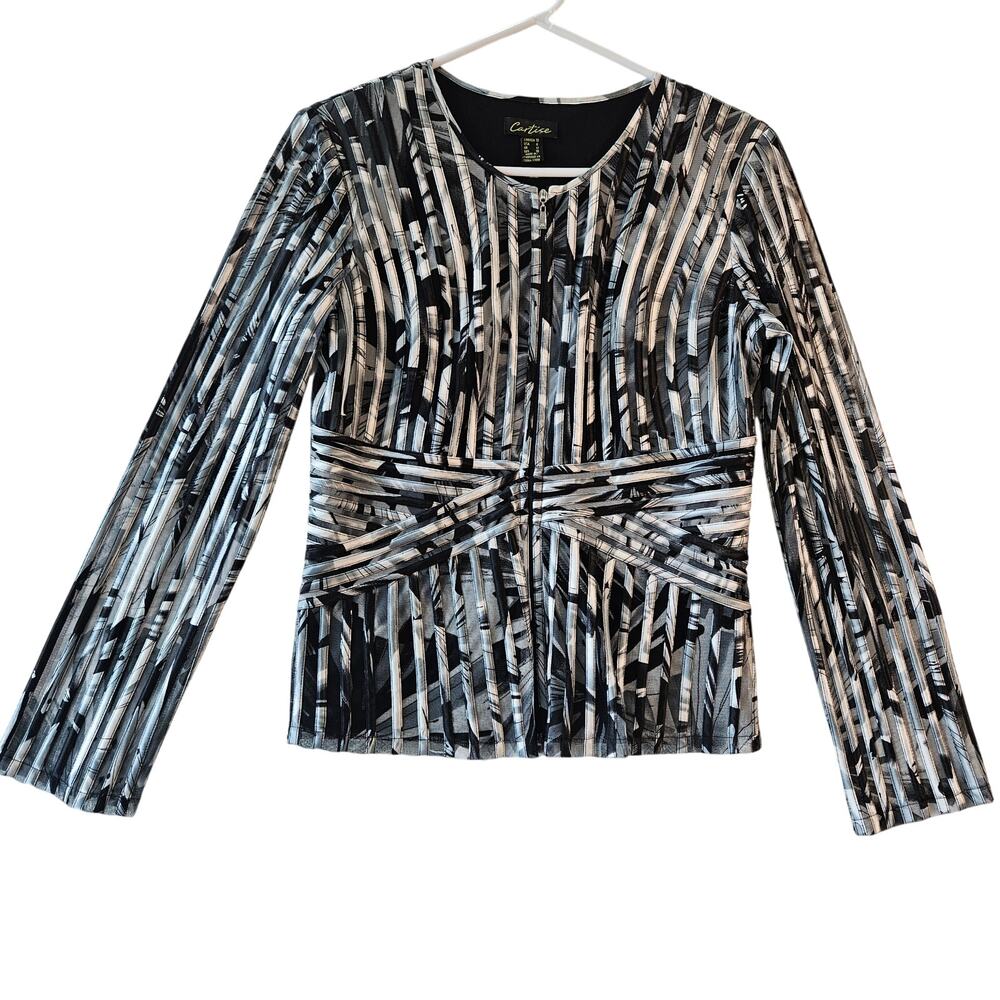Cartise Top Black Gray Silver Mesh Ribbed Blouse Geometric Jacket size 8